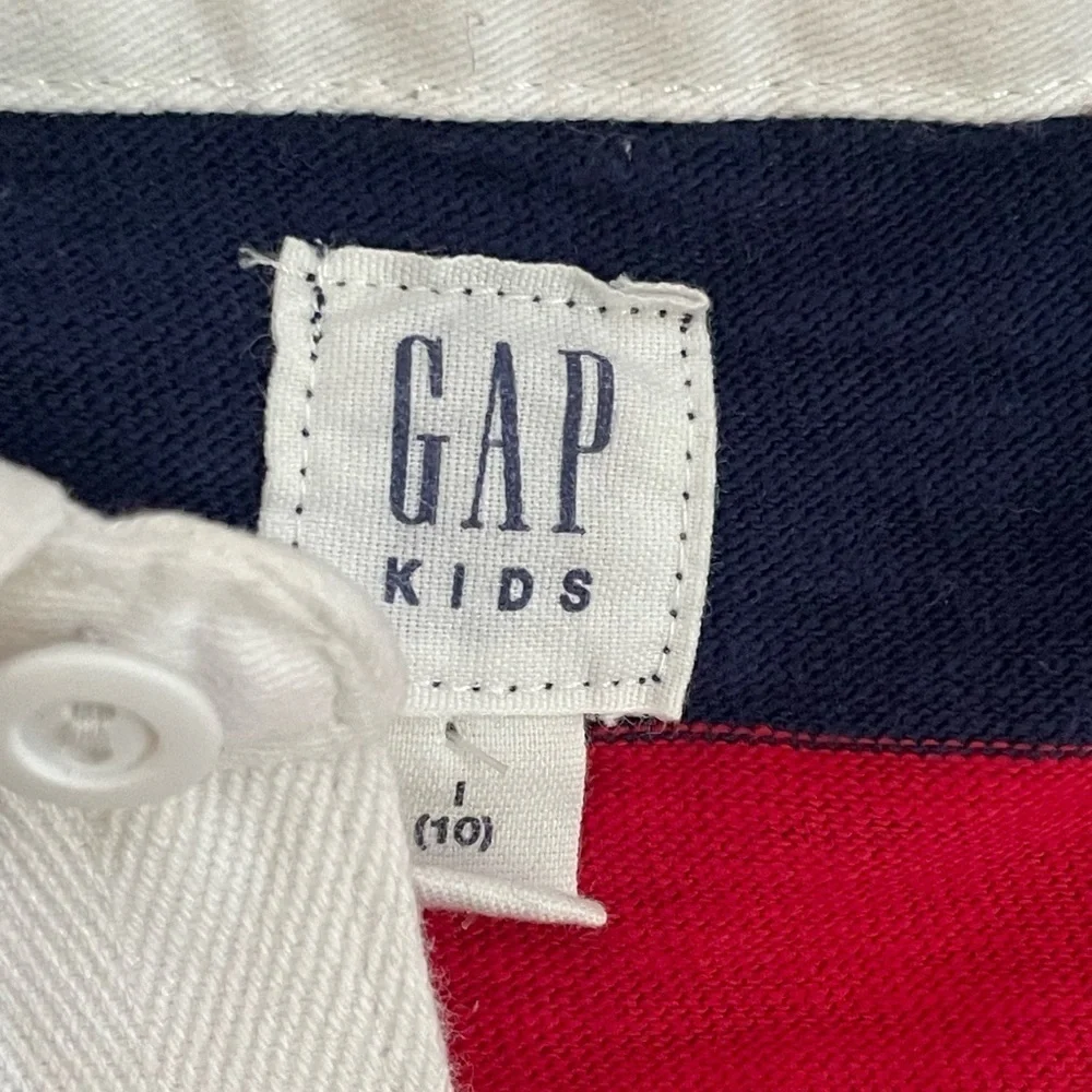 GAP Kids Rugby Boy's LARGE Navy Muted Red Stripe LS  Slub Polo #19 Preppy